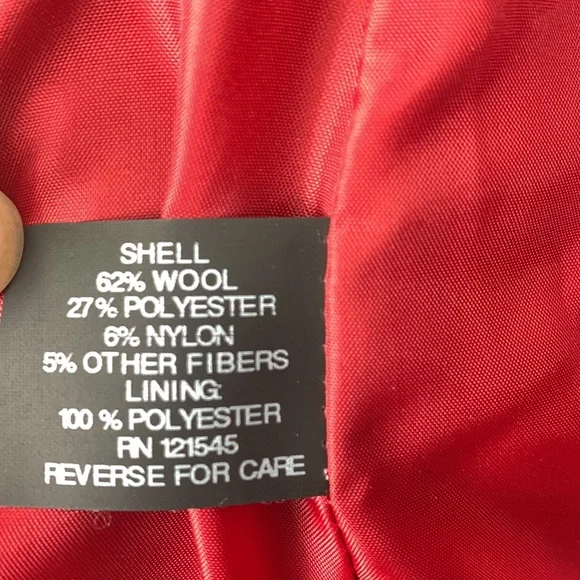 London Fog Red Collar Wool Blend Lined Pea Coat Size Small